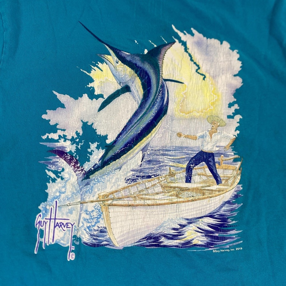 Guy Harvey Shirt Mens Small Blue Marlin Fishing Boat Ocean Graphic 2019 Tee